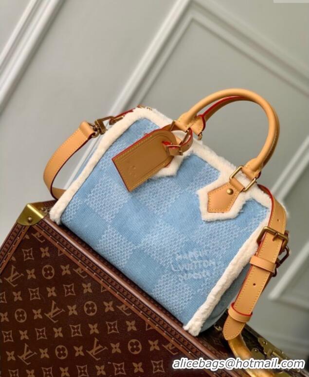 Best Price Louis Vuitton Speedy 25 Bandouliere bag in Blue Damier Denim Canvas and White Shearling N40700 2024