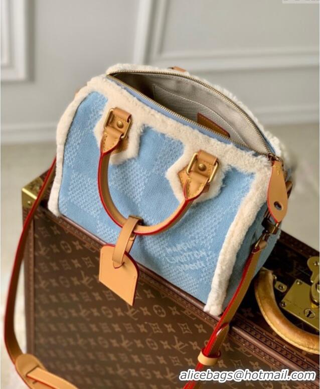 Best Price Louis Vuitton Speedy 25 Bandouliere bag in Blue Damier Denim Canvas and White Shearling N40700 2024