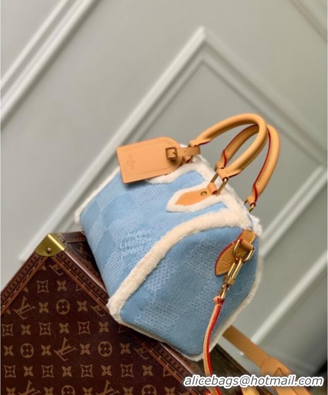 Best Price Louis Vuitton Speedy 25 Bandouliere bag in Blue Damier Denim Canvas and White Shearling N40700 2024