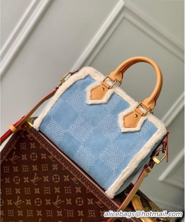 Best Price Louis Vuitton Speedy 25 Bandouliere bag in Blue Damier Denim Canvas and White Shearling N40700 2024