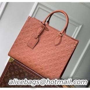 Top Grade Louis Vuitton OnTheGo MM Tote Bag in Embossed Grained Leather M12775 Cognac Brown 2024