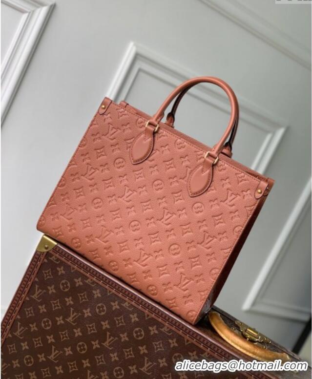 Top Grade Louis Vuitton OnTheGo MM Tote Bag in Embossed Grained Leather M12775 Cognac Brown 2024