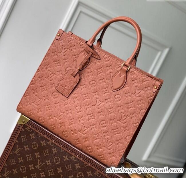 Top Grade Louis Vuitton OnTheGo MM Tote Bag in Embossed Grained Leather M12775 Cognac Brown 2024