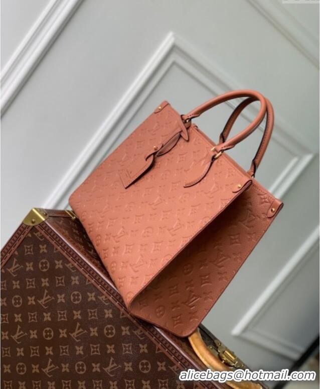 Top Grade Louis Vuitton OnTheGo MM Tote Bag in Embossed Grained Leather M12775 Cognac Brown 2024