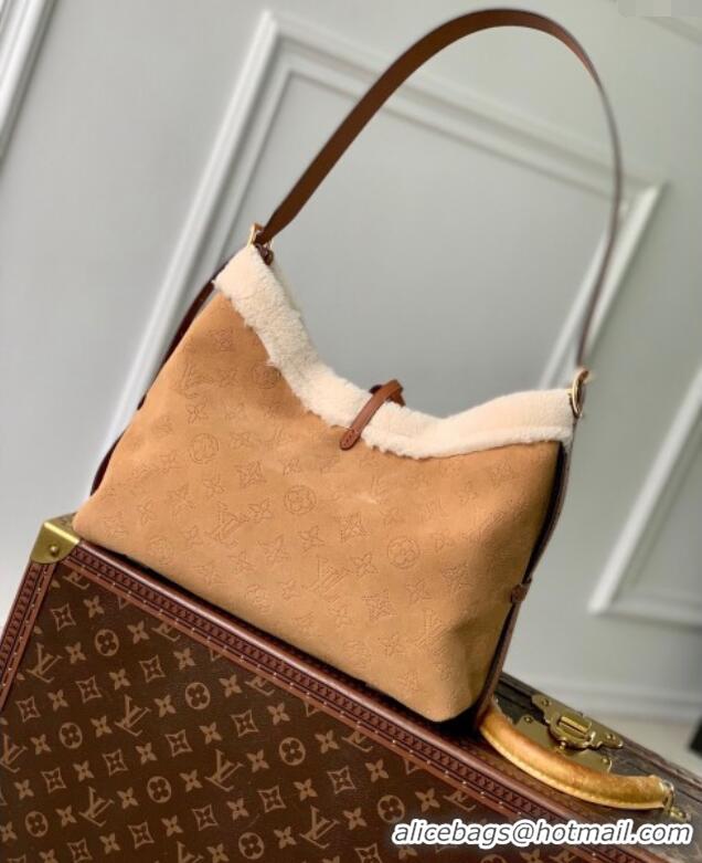 Top Grade Louis Vuitton CarryAll PM Hobo Bag in Browm Monogram Suede M11843 2024