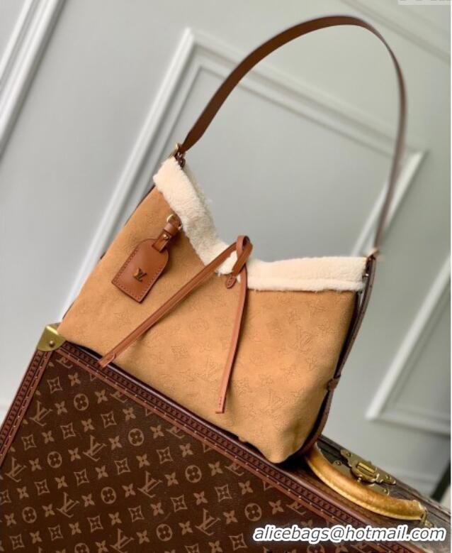 Top Grade Louis Vuitton CarryAll PM Hobo Bag in Browm Monogram Suede M11843 2024