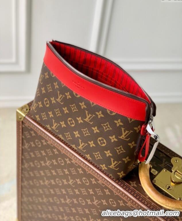 Top Design Louis Vuitton Pochette Voyage Souple Pouch in Monogram Macassar Canvas M13199 Red 2024