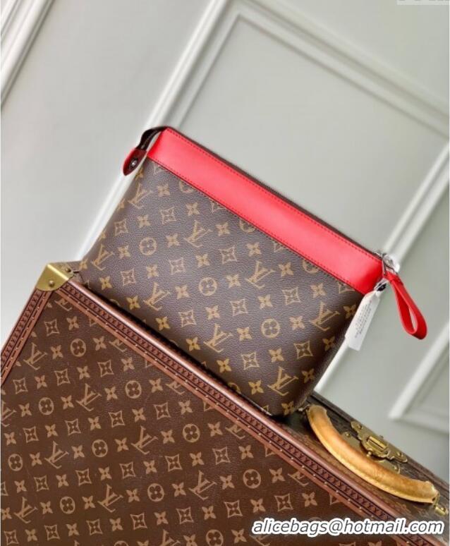 Top Design Louis Vuitton Pochette Voyage Souple Pouch in Monogram Macassar Canvas M13199 Red 2024