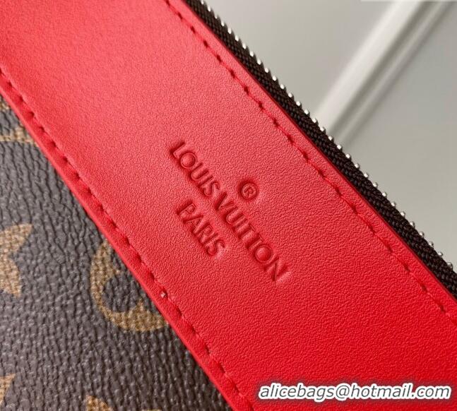 Top Design Louis Vuitton Pochette Voyage Souple Pouch in Monogram Macassar Canvas M13199 Red 2024