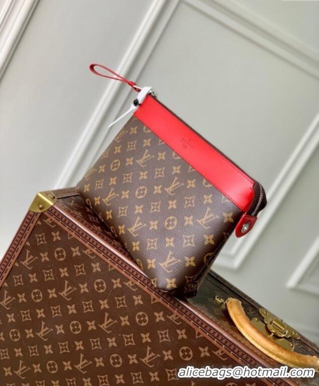 Top Design Louis Vuitton Pochette Voyage Souple Pouch in Monogram Macassar Canvas M13199 Red 2024