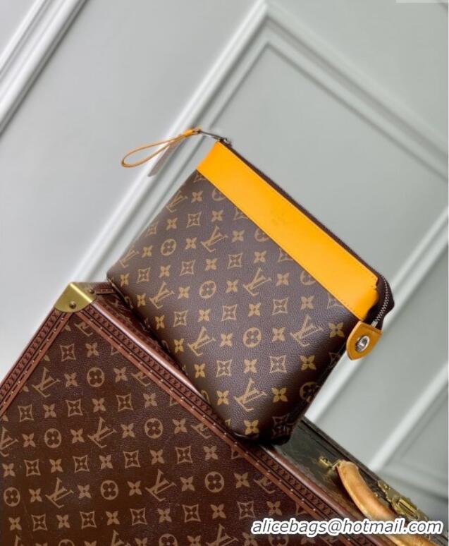 Top Grade Louis Vuitton Pochette Voyage Souple Pouch in Monogram Macassar Canvas M13198 Safran Yellow 2024