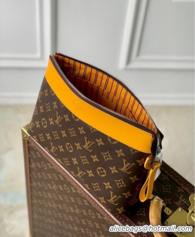 Top Grade Louis Vuitton Pochette Voyage Souple Pouch in Monogram Macassar Canvas M13198 Safran Yellow 2024