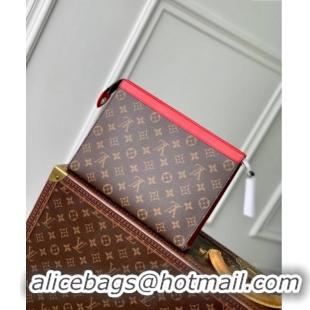 Top Design Louis Vuitton Pochette Voyage MM Pouch in Monogram Macassar Canvas M12820 Red 2024