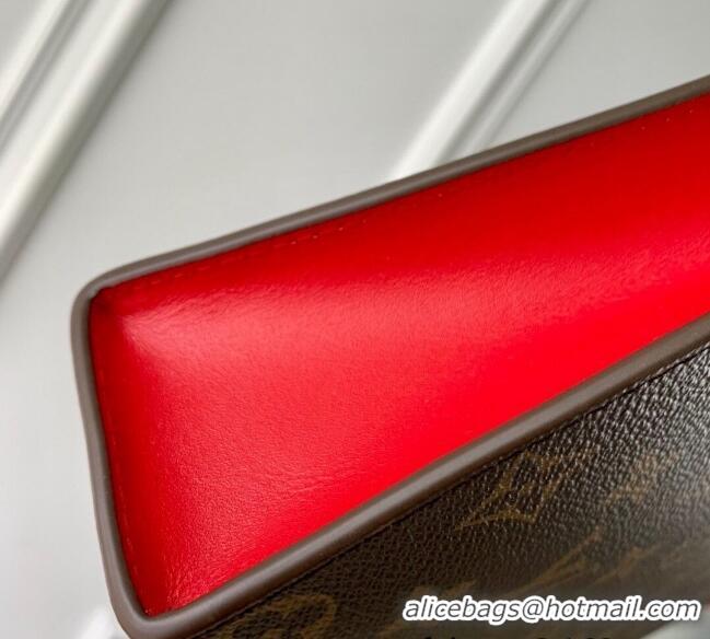 Top Design Louis Vuitton Pochette Voyage MM Pouch in Monogram Macassar Canvas M12820 Red 2024