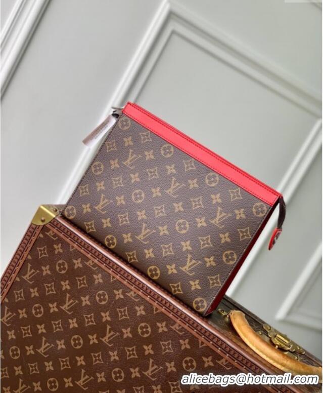 Top Design Louis Vuitton Pochette Voyage MM Pouch in Monogram Macassar Canvas M12820 Red 2024