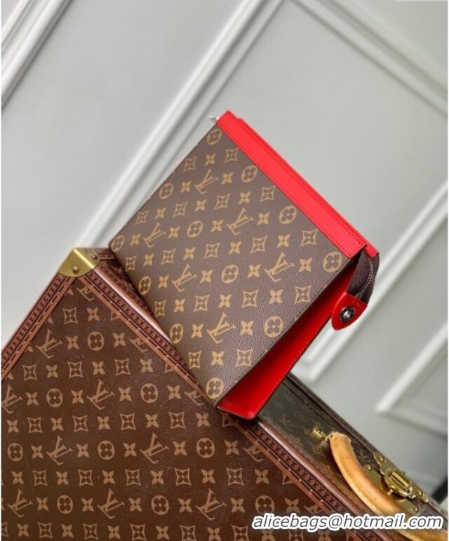 Top Design Louis Vuitton Pochette Voyage MM Pouch in Monogram Macassar Canvas M12820 Red 2024