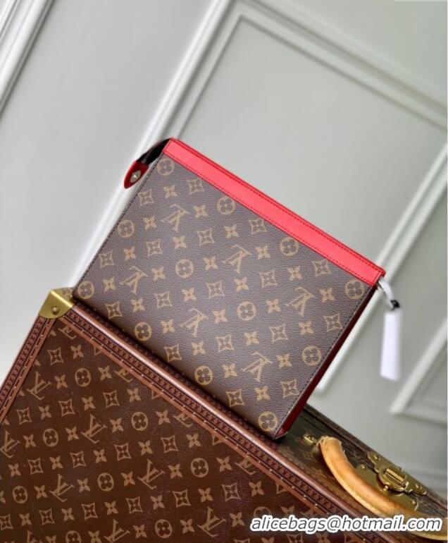 Top Design Louis Vuitton Pochette Voyage MM Pouch in Monogram Macassar Canvas M12820 Red 2024