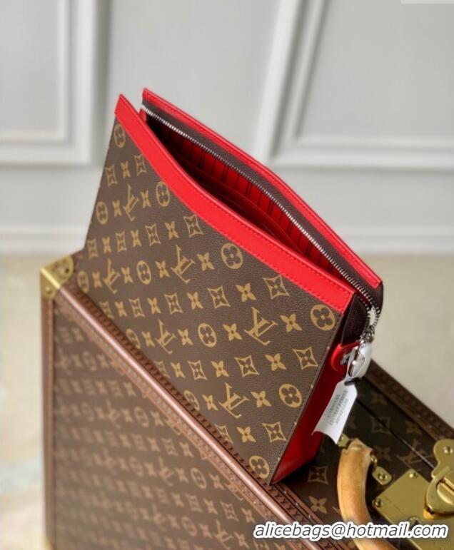 Top Design Louis Vuitton Pochette Voyage MM Pouch in Monogram Macassar Canvas M12820 Red 2024