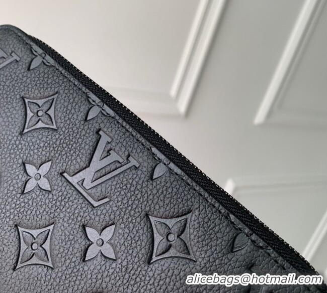 Top Grade Louis Vuitton Zippy Wallet Horizontal Black Grained Monogram Leather M11721 2024