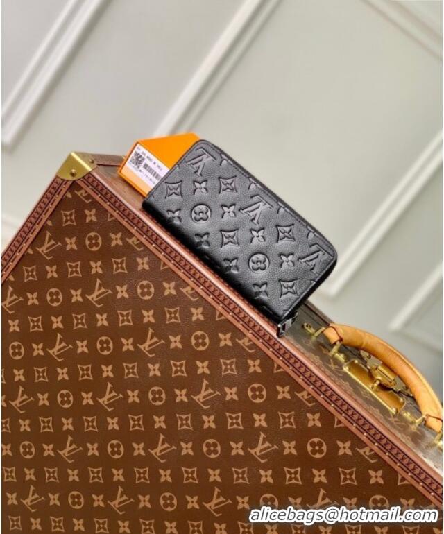 Top Grade Louis Vuitton Zippy Wallet Horizontal Black Grained Monogram Leather M11721 2024