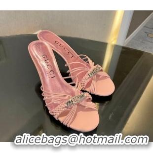 Buy Luxury Gucci Lambskin Heel Slides Sandal 6.5cm with GG Chain Light Pink 1119037