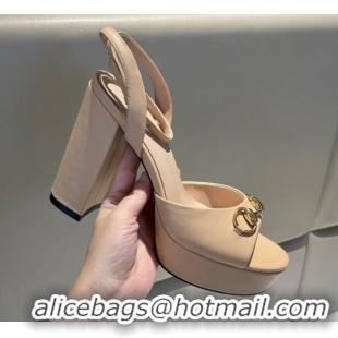 1:1 Gucci Leather Horsebit High Heel Platform Sandals 11cm Beige 1119045