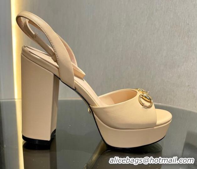 1:1 Gucci Leather Horsebit High Heel Platform Sandals 11cm Beige 1119045