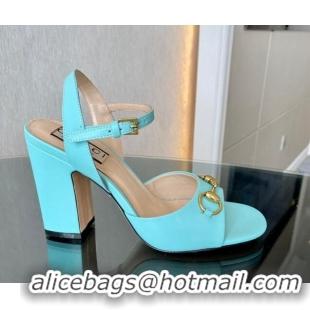 Big Discount Gucci Leather Horsebit High Heel Platform Sandals 8.5cm Blue 1119048