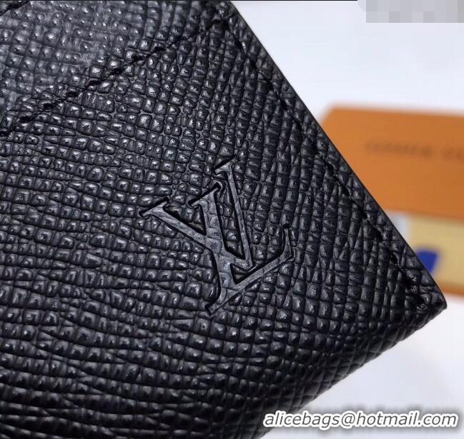 Pretty Style Louis Vuitton Card Holder Wallet in Black Grained Leather M60703 2024