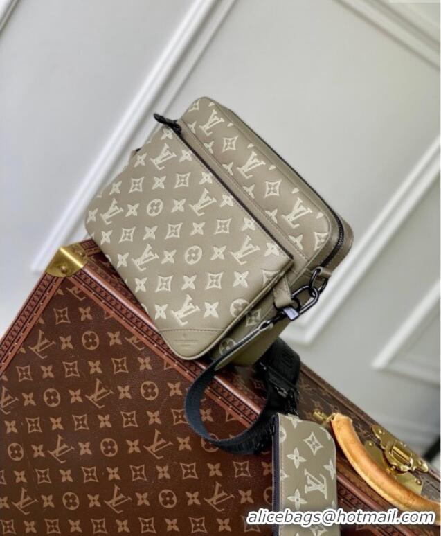 Big Discount Louis Vuitton Trio Messenger bag in Monogram Shadow Calfskin M12490 Khaki Grey 2024