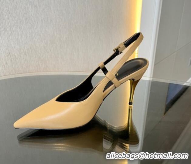 Luxurious Gucci Leather Slingback Pumps 8.5cm with Gold-Tone Heel Beige 1119050