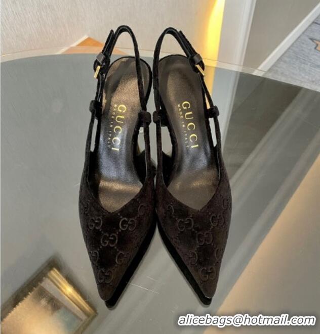 Sophisticated Gucci GG Velvet Slingback Pumps 8.5cm with Gold-Tone Heel Black 1119052 