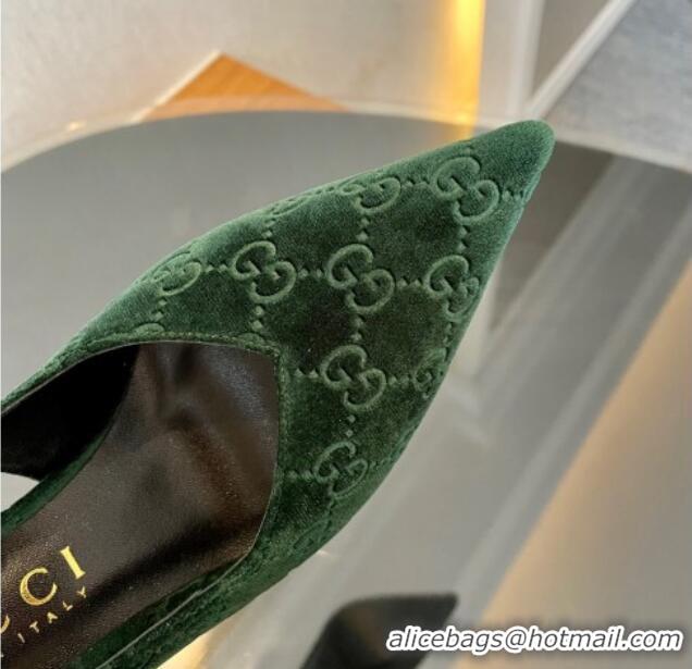 Good Quality Gucci GG Velvet Slingback Pumps 8.5cm with Gold-Tone Heel Green 1119054