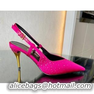 Purchase Gucci Satin Slingback Pumps 8.5cm with Gold-Tone Heel and Strass Dark Pink 1119058