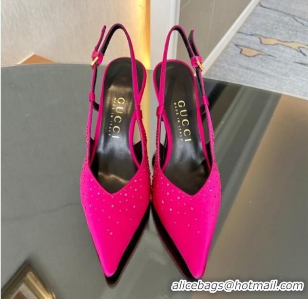 Purchase Gucci Satin Slingback Pumps 8.5cm with Gold-Tone Heel and Strass Dark Pink 1119058