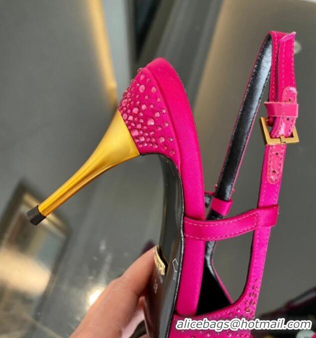 Purchase Gucci Satin Slingback Pumps 8.5cm with Gold-Tone Heel and Strass Dark Pink 1119058