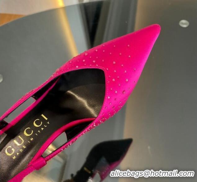 Purchase Gucci Satin Slingback Pumps 8.5cm with Gold-Tone Heel and Strass Dark Pink 1119058