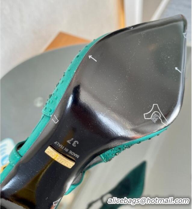 Shop Cheap Gucci Satin Slingback Pumps 8.5cm with Gold-Tone Heel and Strass Green 1119059