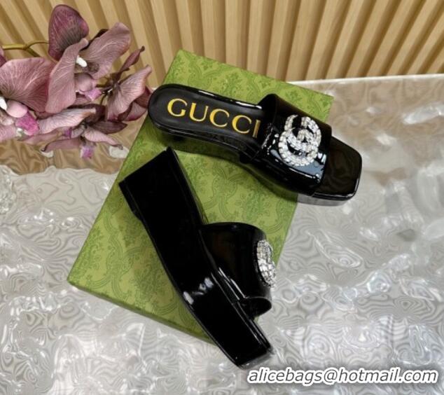 Crafted Gucci Patent Calf Leather Platform Slide Sandals 6.5cm Black 1119061