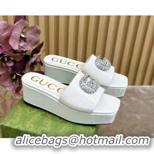 Classic Hot Gucci Patent Calf Leather Platform Slide Sandals 6.5cm White 1119062