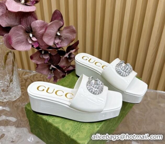 Classic Hot Gucci Patent Calf Leather Platform Slide Sandals 6.5cm White 1119062