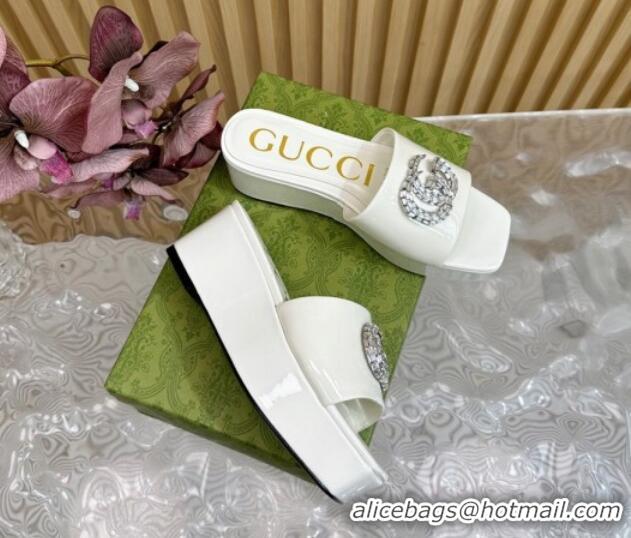 Classic Hot Gucci Patent Calf Leather Platform Slide Sandals 6.5cm White 1119062