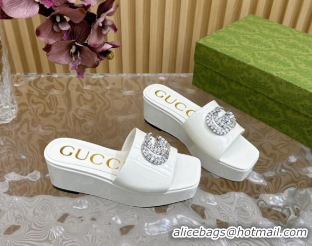 Classic Hot Gucci Patent Calf Leather Platform Slide Sandals 6.5cm White 1119062