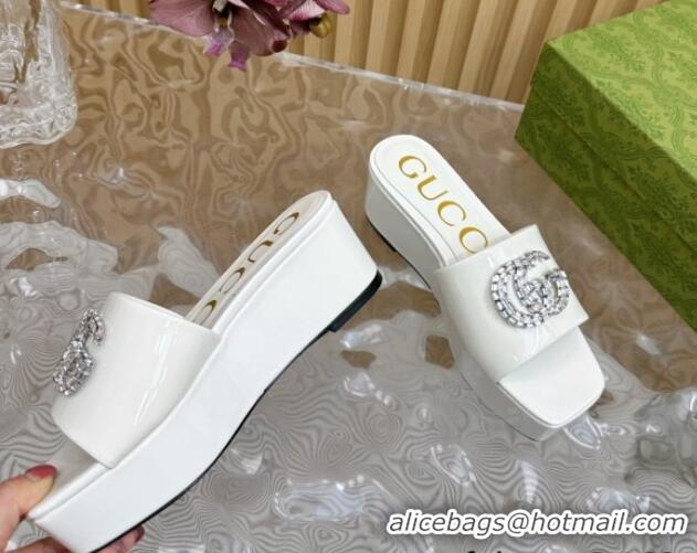 Classic Hot Gucci Patent Calf Leather Platform Slide Sandals 6.5cm White 1119062