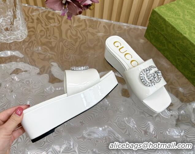 Classic Hot Gucci Patent Calf Leather Platform Slide Sandals 6.5cm White 1119062