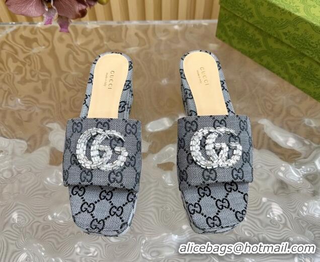 Best Price Gucci GG Supreme Canvas Platform Slide Sandals 6.5cm Grey 1119064