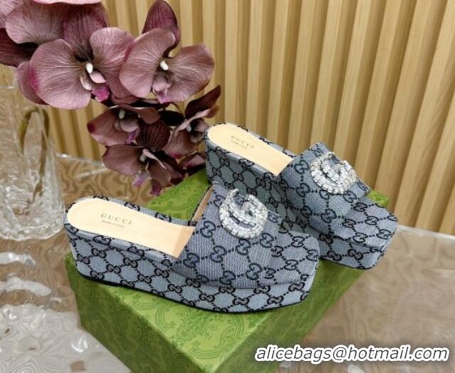 Best Price Gucci GG Supreme Canvas Platform Slide Sandals 6.5cm Grey 1119064