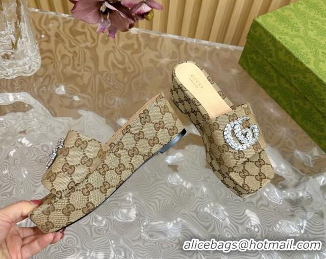 Pretty Style Gucci GG Supreme Canvas Platform Slide Sandals 6.5cm Beige 1119065