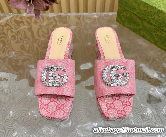 Top Grade Gucci GG Supreme Canvas Platform Slide Sandals 6.5cm Pink 1119066