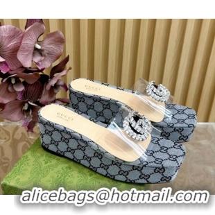 Low Cost Gucci GG Canvas and PVC Platform Slide Sandals 6.5cm Grey 1119067